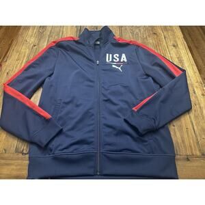 Puma USA Men’s Blue Track Jacket Size Large Soccer Athletic Patriotic